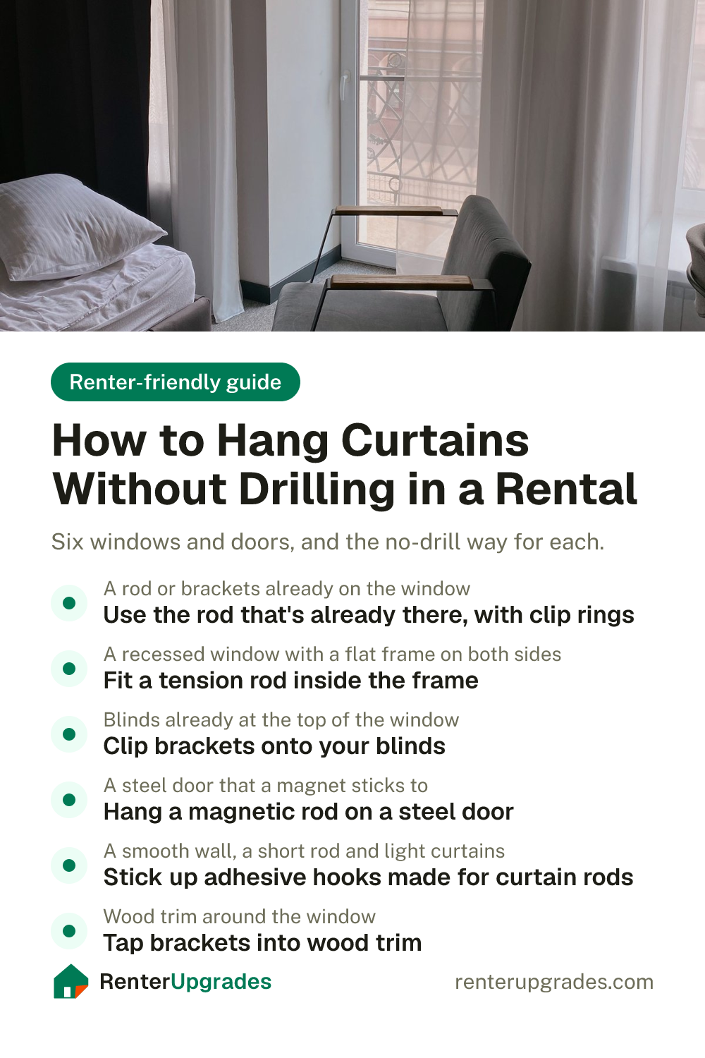 How to Hang Curtains Without Drilling in a Rental
