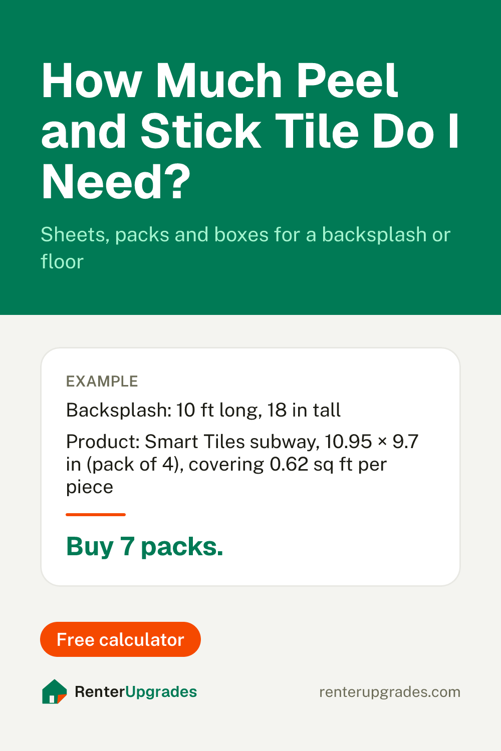 Pin: How much peel and stick tile do I need? Free calculator from Renter Upgrades