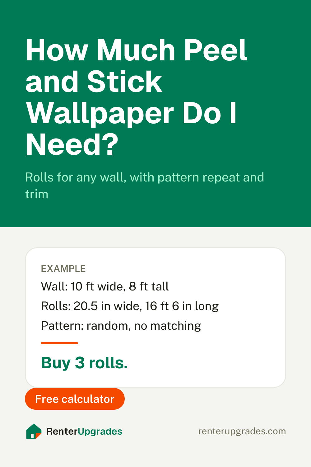 Pin: How much peel and stick wallpaper do I need? Free calculator from Renter Upgrades